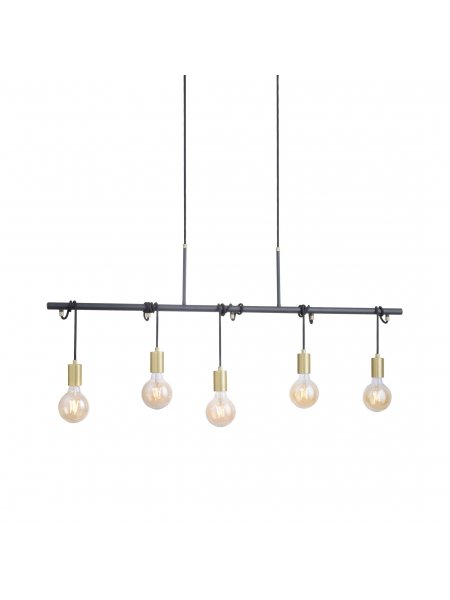 Leuchten Direkt Lampa wisząca Tamara, 5-punktowa, mosiądz/czarna