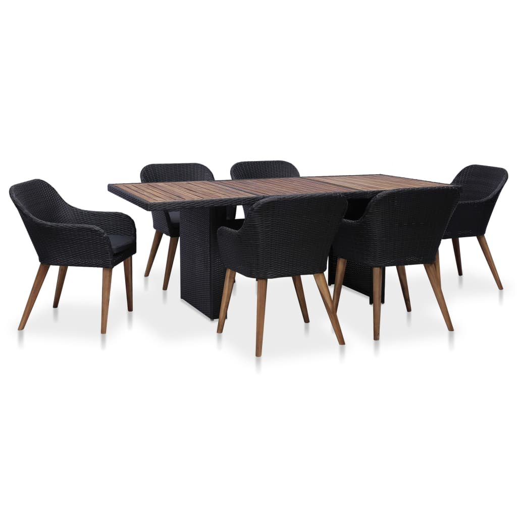 vidaXL 7-cz zestaw mebli ogrodowych z poduszkami rattan PE czarny 3057812