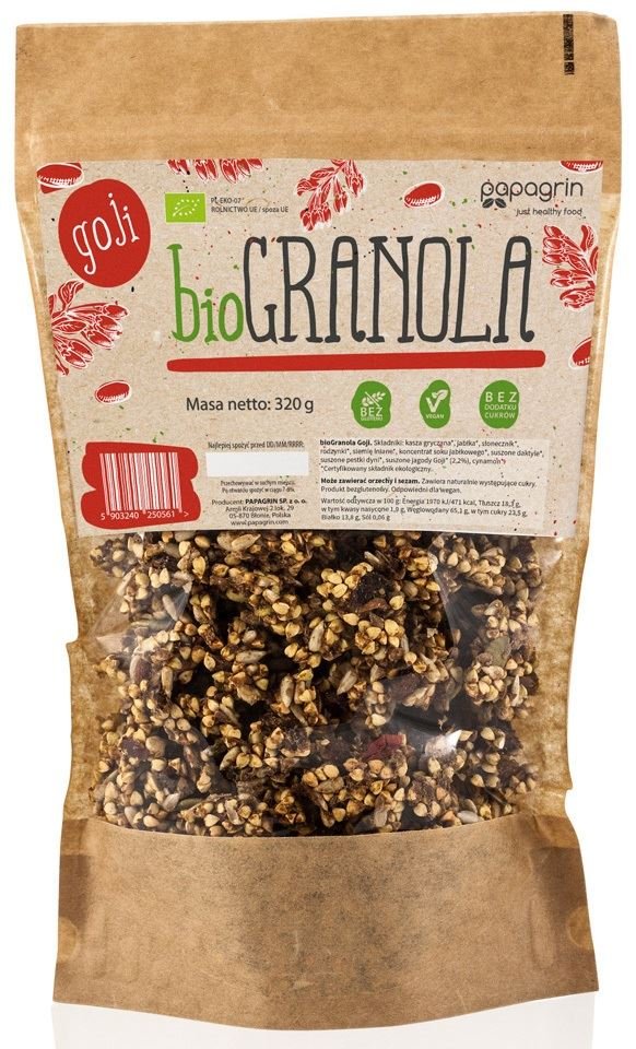 Papagrin przekąski raw) GRANOLA Z GOJI BIO 320 g 5903240250561