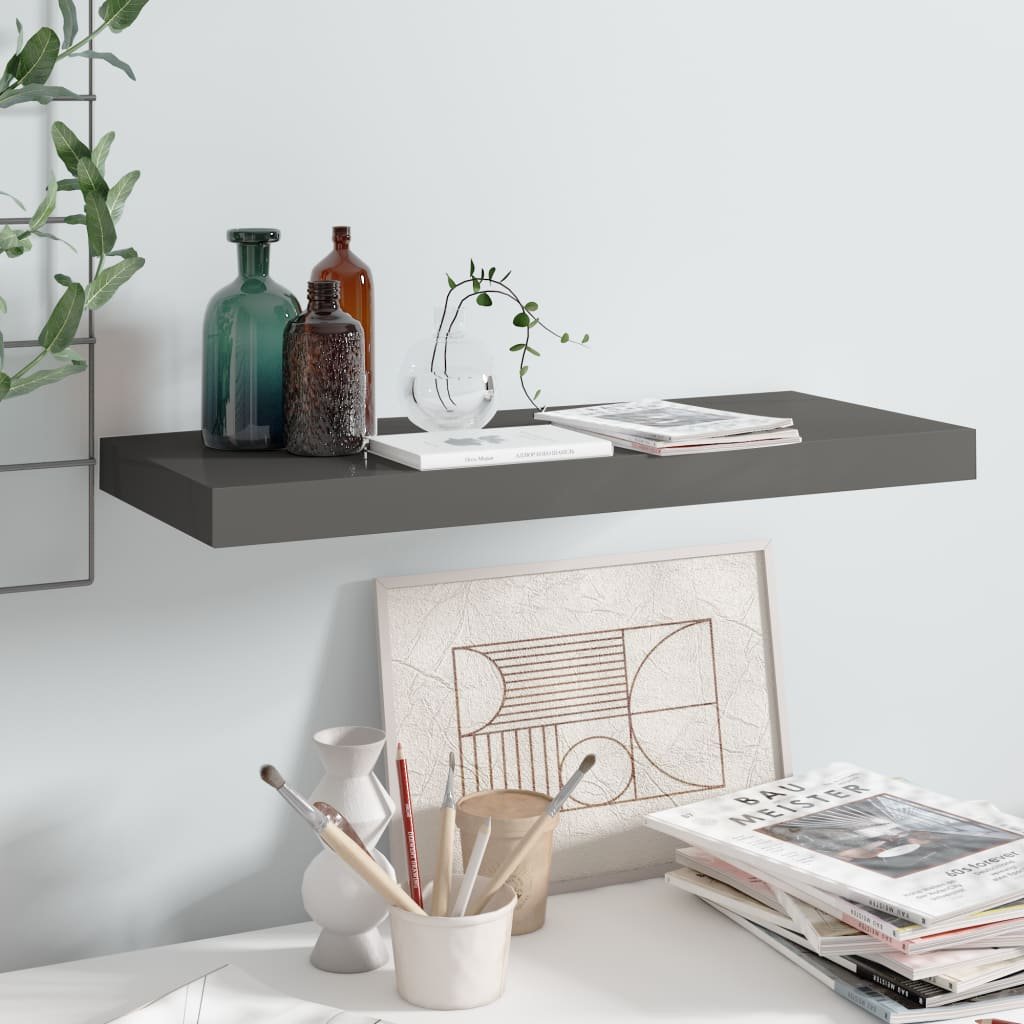 vidaXL vidaXL Półka ścienna, wysoki połysk, szara, 60x23,5x3,8 cm, MDF