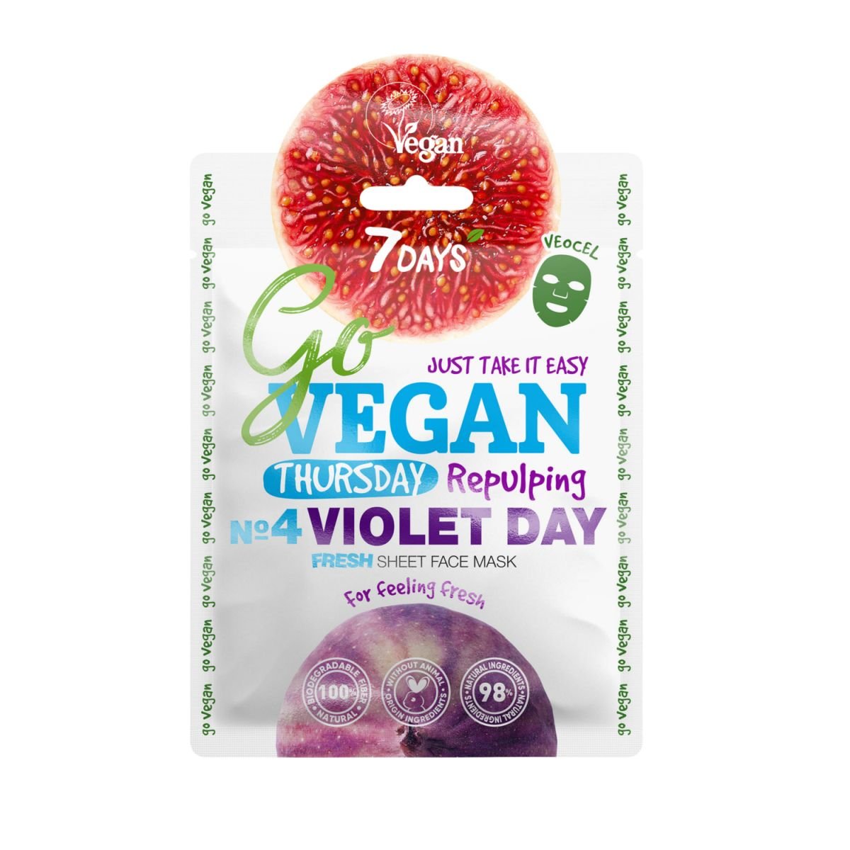 Fresh 7days 7days Pielęgnacja twarzy Go Vegan Sheet Face Mask Thursday Violet Day For Feeling 25.0 g