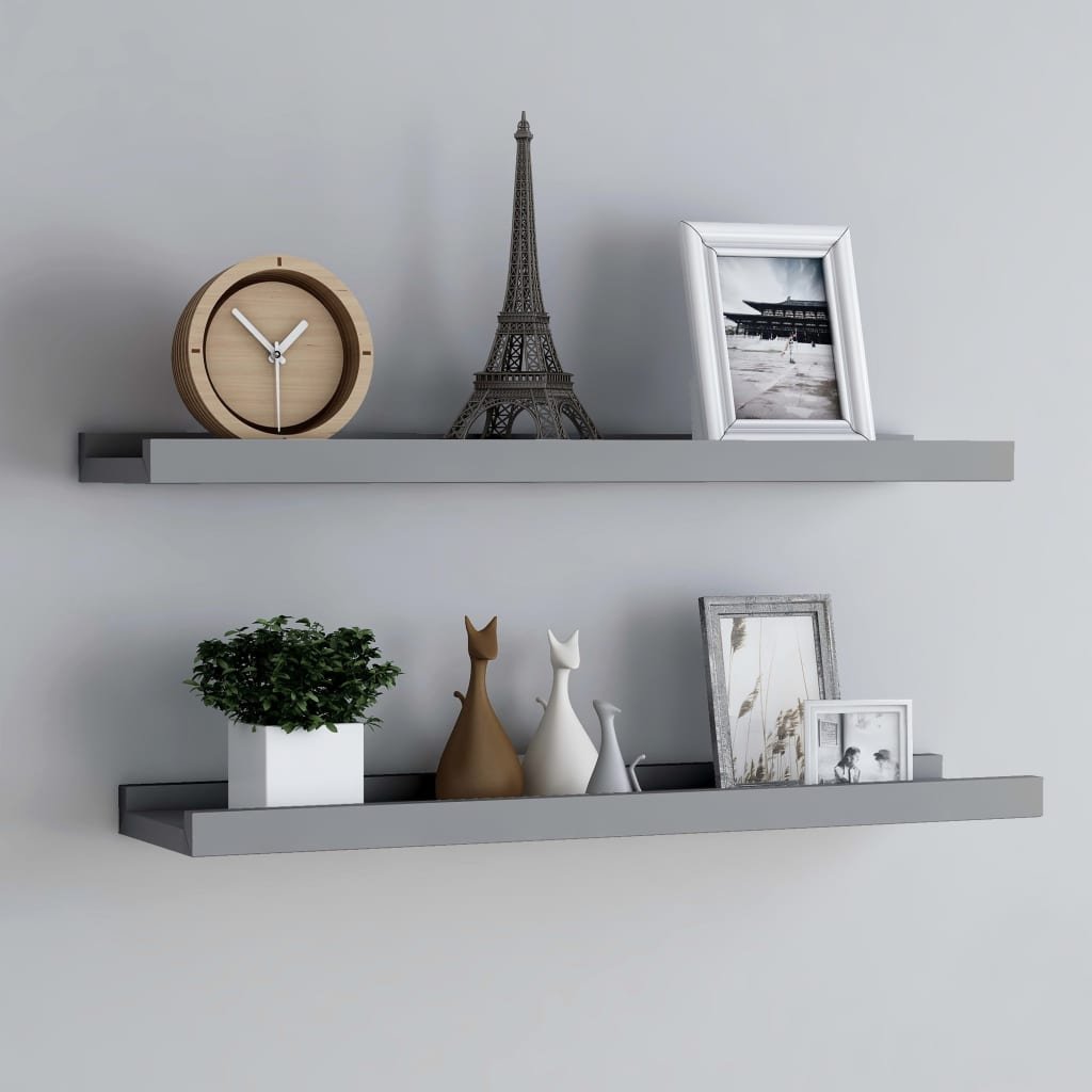 vidaXL vidaXL Półki ścienne na zdjęcia, 2 szt., szare, 80x9x3 cm, MDF