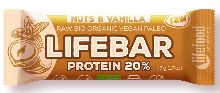 LIFEFOOD BATON ORZECHOWO-WANILIOWY PROTEINOWY RAW BIO 47 g - LIFEFOOD