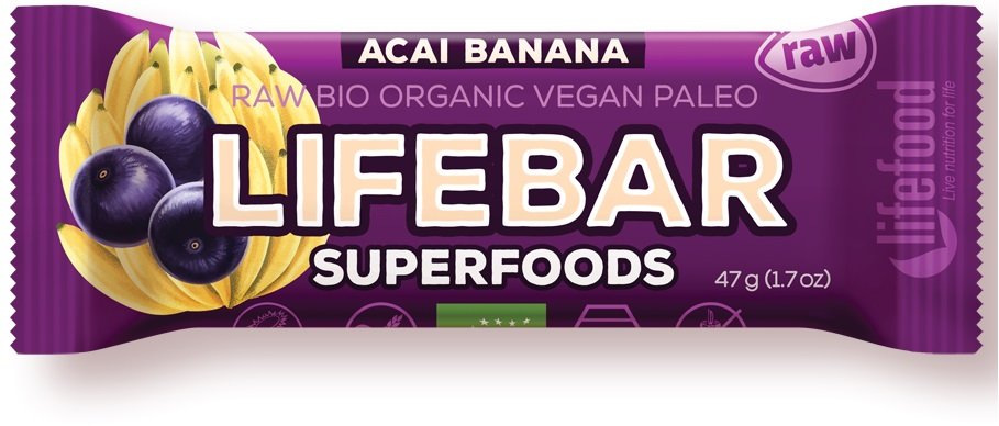 Lifefood (batony i inne produkty raw) BATON Z ACAI I BANANEM RAW BEZGLUTENOWY BIO 47 g - BA-LB-021693