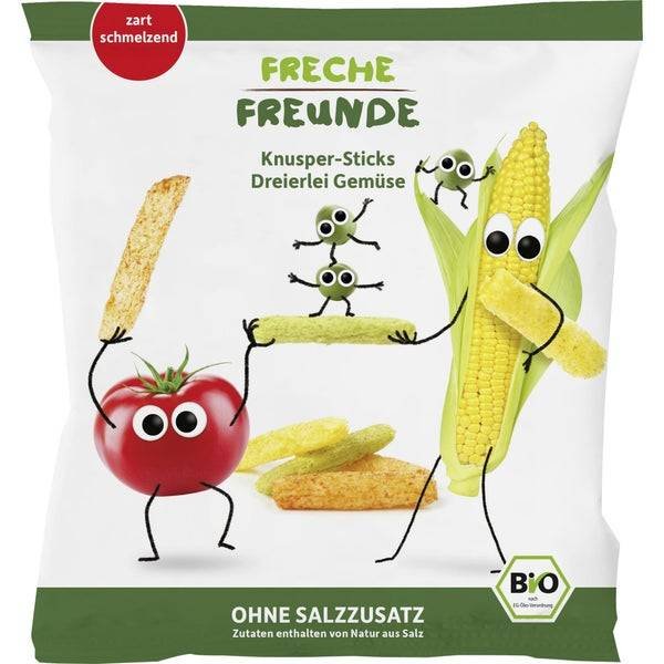 CHRUPKI KUKURYDZIANE Z GROSZKIEM I POMIDORAMI BEZGLUTENOWE OD 1 ROKU BIO 30 g - FRECHE FREUNDE