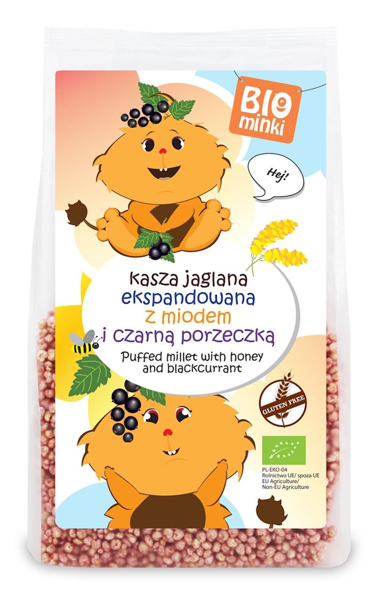 BIOMINKI (przekąski dla dzieci) KASZA JAGLANA EKSPANDOWANA Z MIODEM I CZARNĄ PORZECZKĄ BEZGLUTENOWA BIO 170 g - BIOMINKI BP-5907738152726