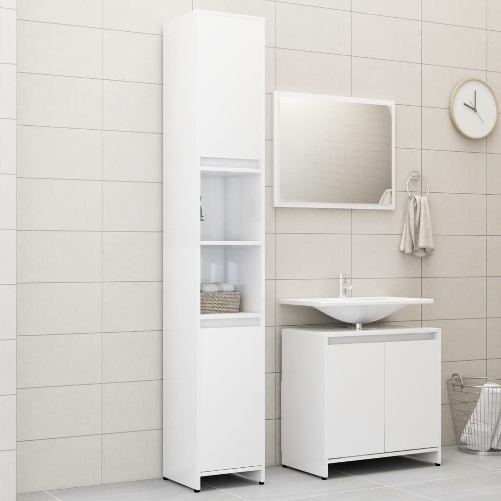 vidaXL vidaXL 3-cz. zestaw mebli łazienkowych, wysoki połysk, biały, płyta 8720286166413
