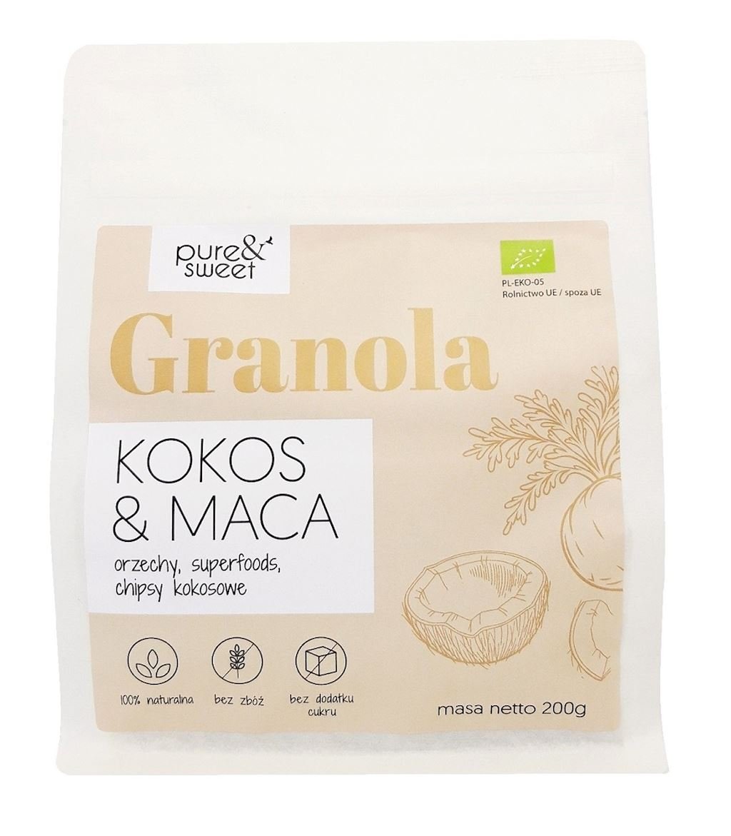 PURE&SWEET (granole) GRANOLA KOKOS&MACA BEZGLUTENOWA BIO 200 g - PURE&SWEET