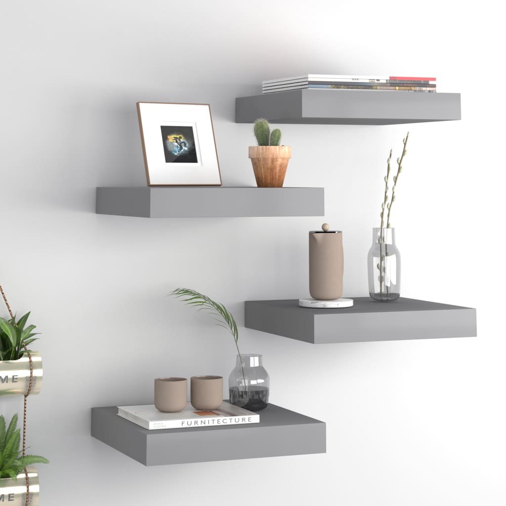 vidaXL vidaXL Półki ścienne, 4 szt., szare, 23 x 23,5 x 3,8 cm, MDF