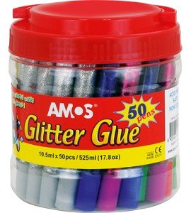 Amos Klej z Brokatem Glitter Glue 6 kolorów 50 szt 10,5 ml Gcl10bk50 pudełko