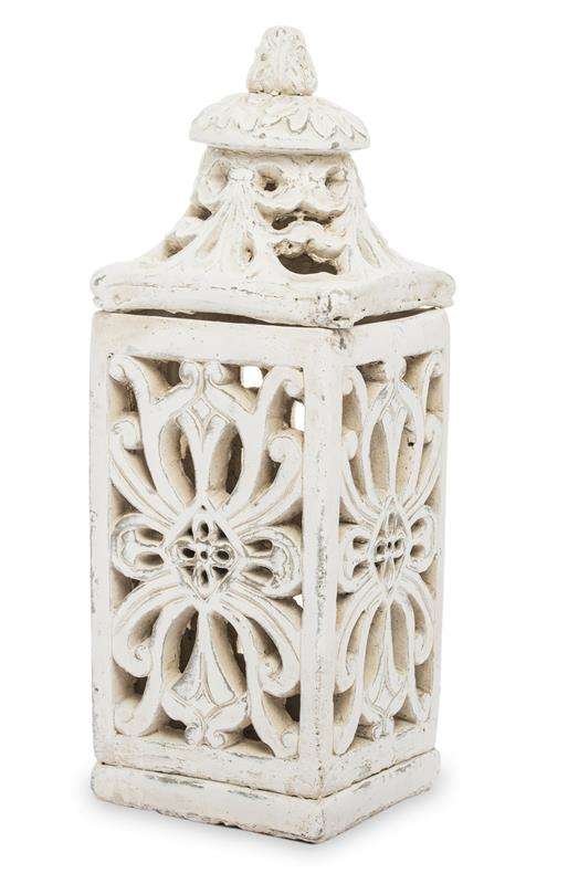 Lampion Zdobiony beżowy z Nakryciem 37x15x15 cm