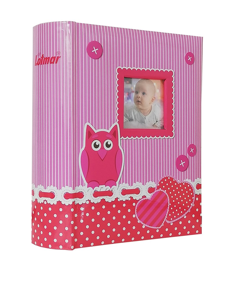 ALBUM DZIECKA dziecięcy szyty na 300 zdjęć 10x15 cm. z opisem AF różowy