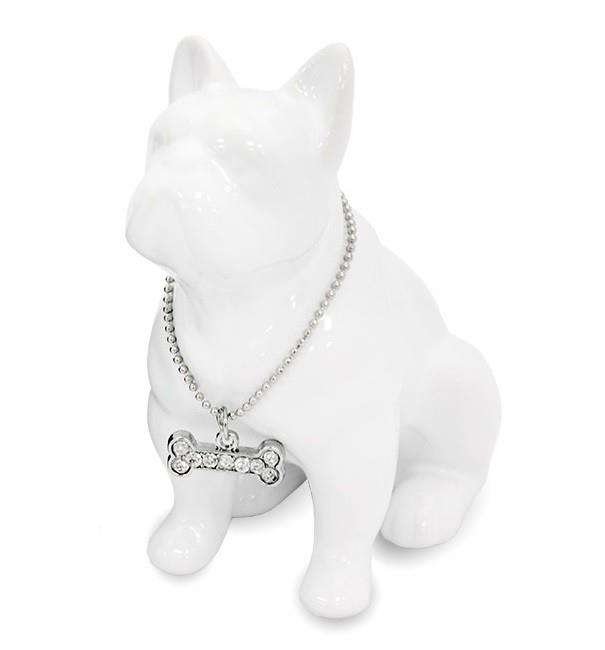 Figurka PIGMEJKA Pies z łańcuszkiem, biała, 10 cm