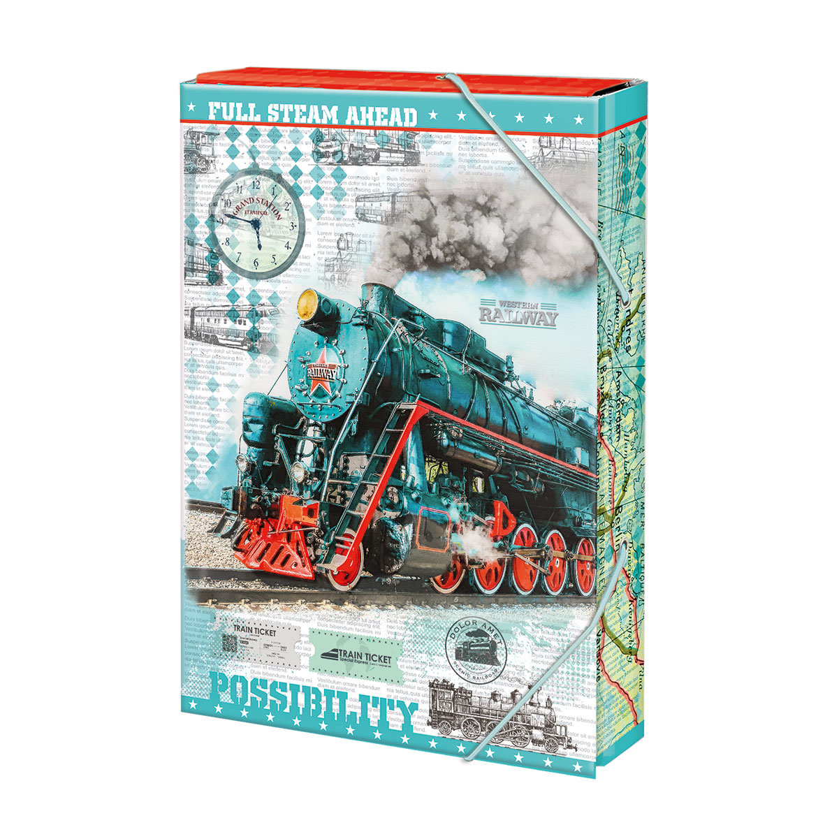 Teczka z gumką 4 cm, Train