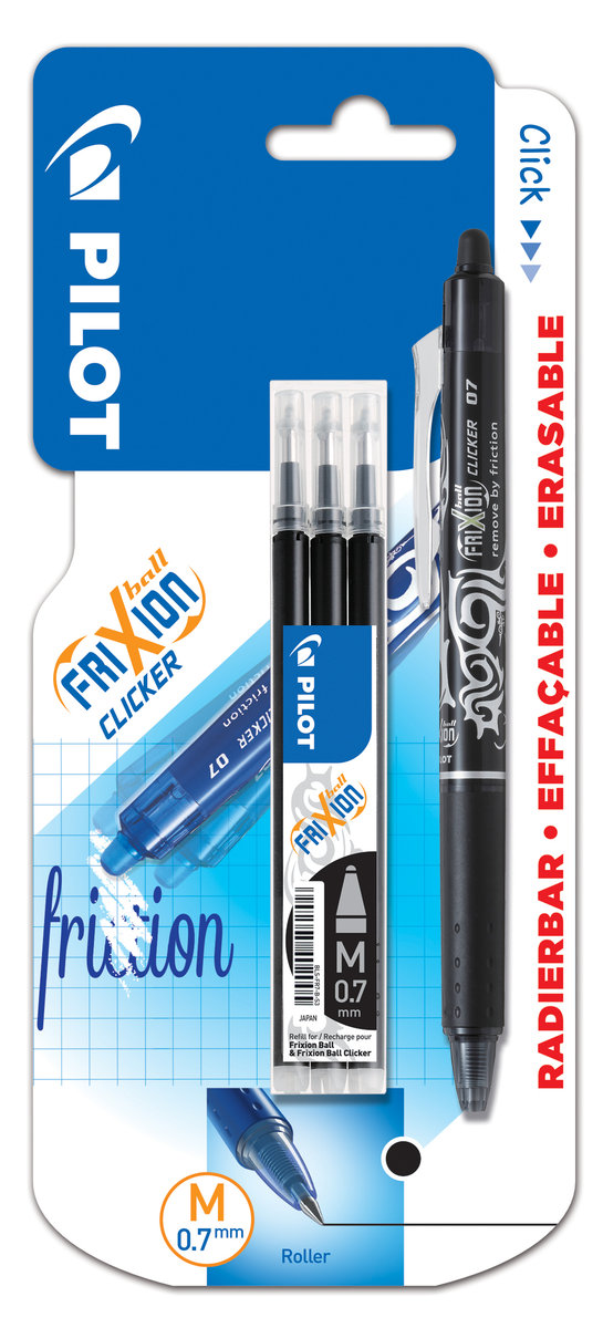 PILOT Corporation Pióro kulkowe wymazywalne FriXion Cliker czarne + 3 wkłady czarne