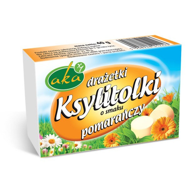 AKA Produkty z ksylitolem AKA DRAŻETKI PUDROWE 0% CUKRU POMARAŃCZA 40G AK223