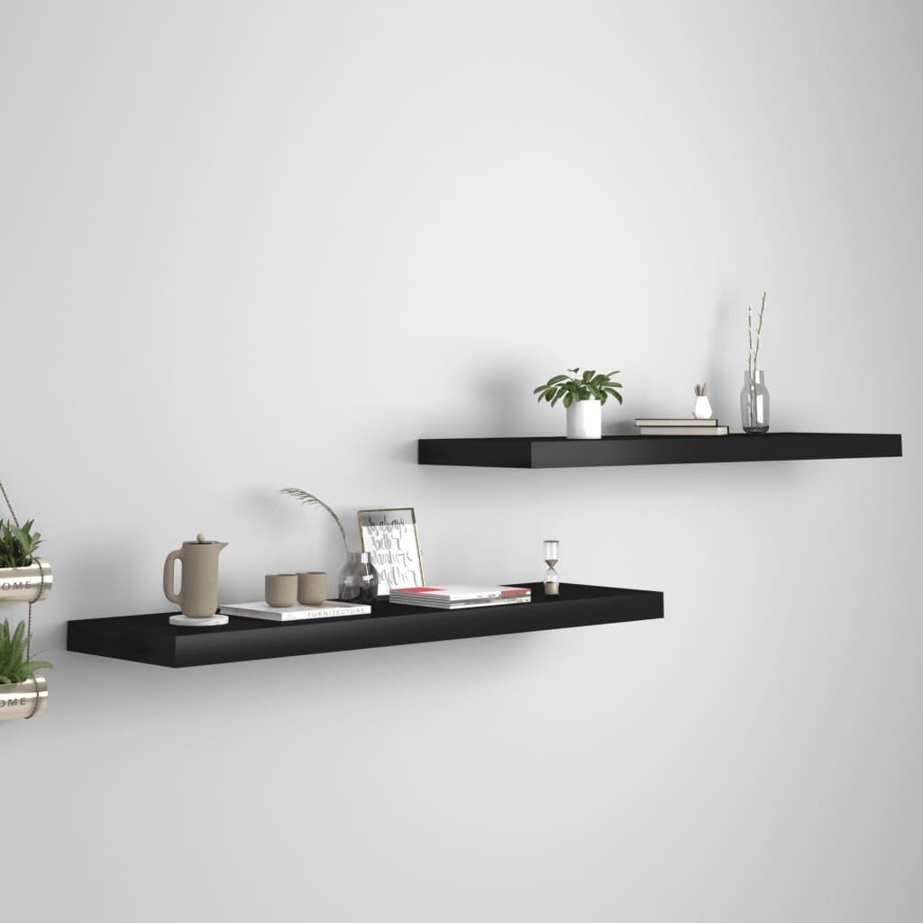 vidaXL vidaXL Półki ścienne, 2 szt., czarne, 90x23,5x3,8 cm, MDF