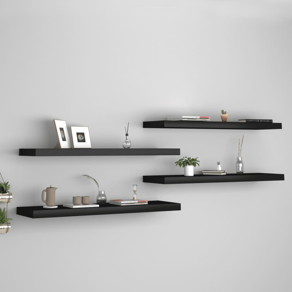 vidaXL vidaXL Półki ścienne, 4 szt., czarne, 90x23,5x3,8 cm, MDF