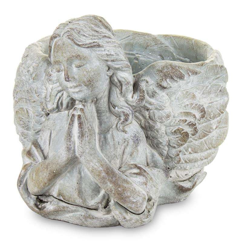 Osłonka doniczka anioł szara ceramika 16x16x20 cm