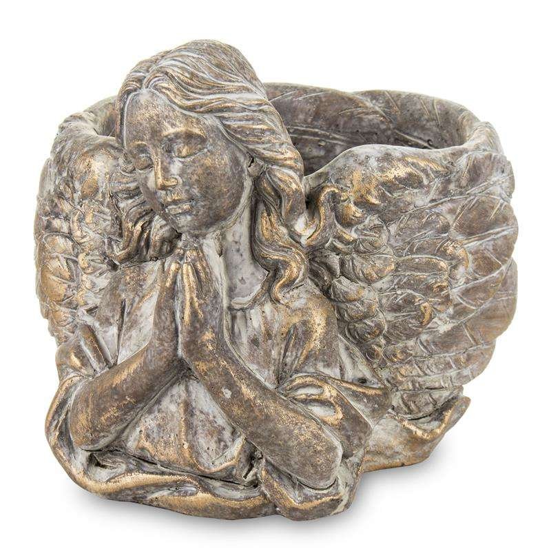 Osłonka doniczka anioł brązowa ceramika 19,5cm