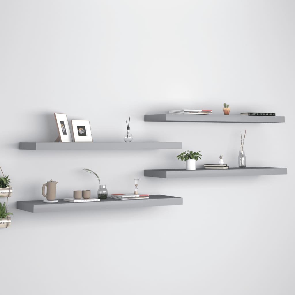 vidaXL vidaXL Półki ścienne, 4 szt., szare, 90x23,5x3,8 cm, MDF