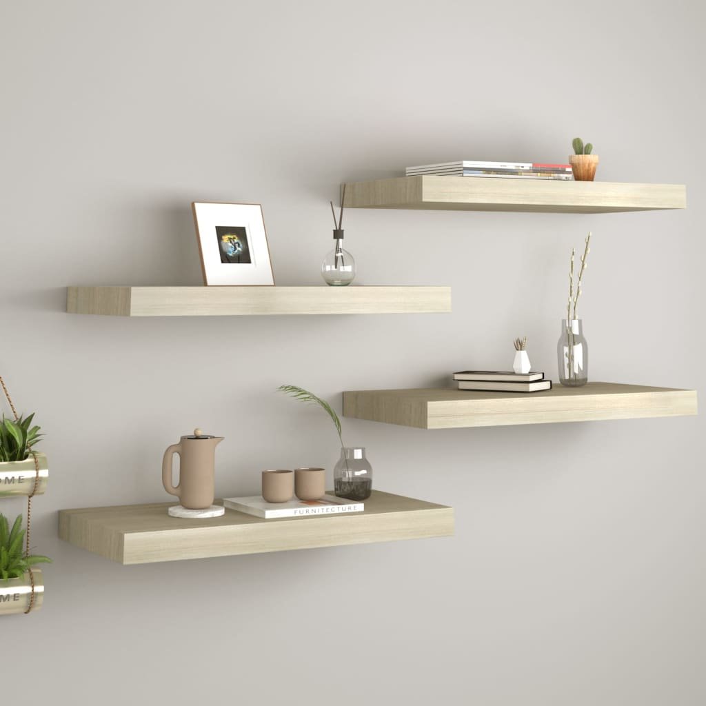 vidaXL vidaXL Półki ścienne, 4 szt., kolor dębowy, 60x23,5x3,8 cm, MDF