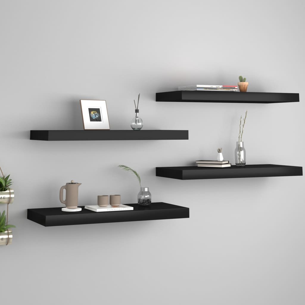vidaXL vidaXL Półki ścienne, 4 szt., czarne, 60x23,5x3,8 cm, MDF