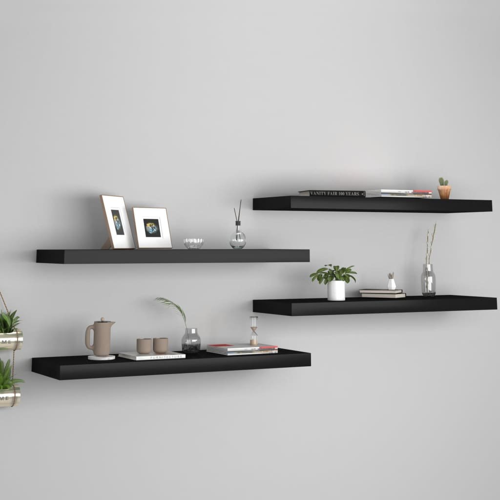 vidaXL vidaXL Półki ścienne, 4 szt., czarne, 80 x 23,5 x 3,8 cm, MDF