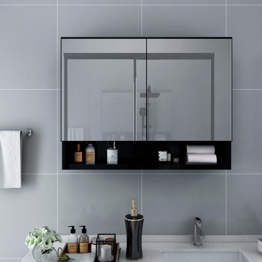 vidaXL Szafka łazienkowa z lustrem i LED czarna 80x15x60 cm MDF 323605