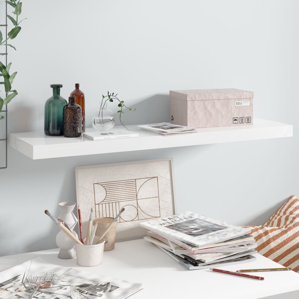 vidaXL vidaXL Półka ścienna, wysoki połysk, biała, 90x23,5x3,8 cm, MDF