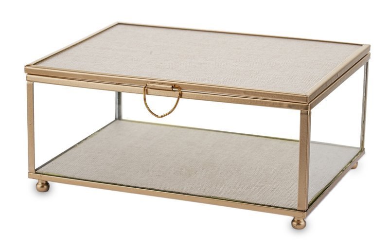 Szkatułka szklana oprawa metal 8x18x13 cm