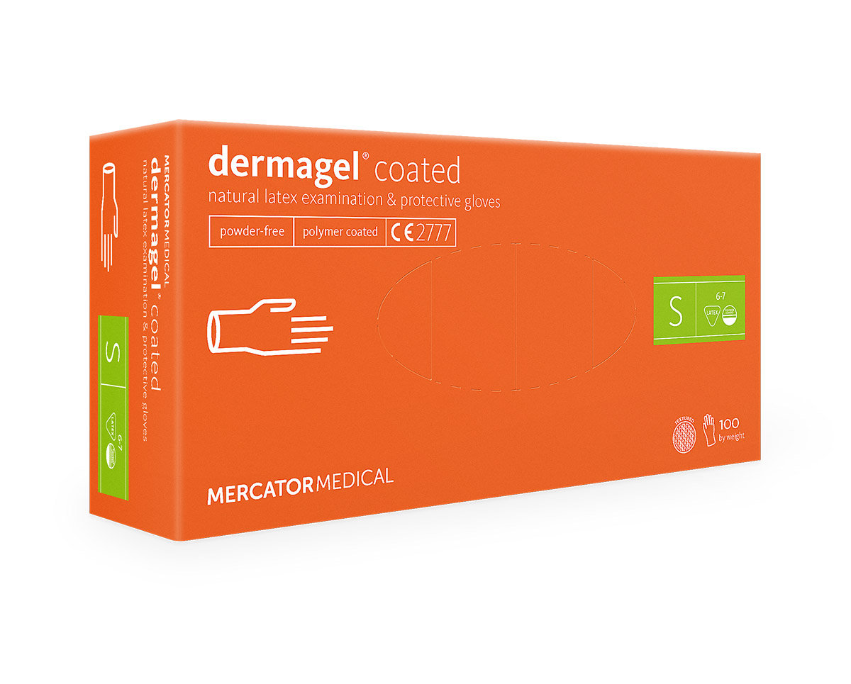 MERCATOR MEDICAL MERCATOR MEDICAL R-D-DERMAGEL DERMAGEL COATED bezpudrowe rękawice lateksowe z wewnętrzną warstwą bezlateksową roz S