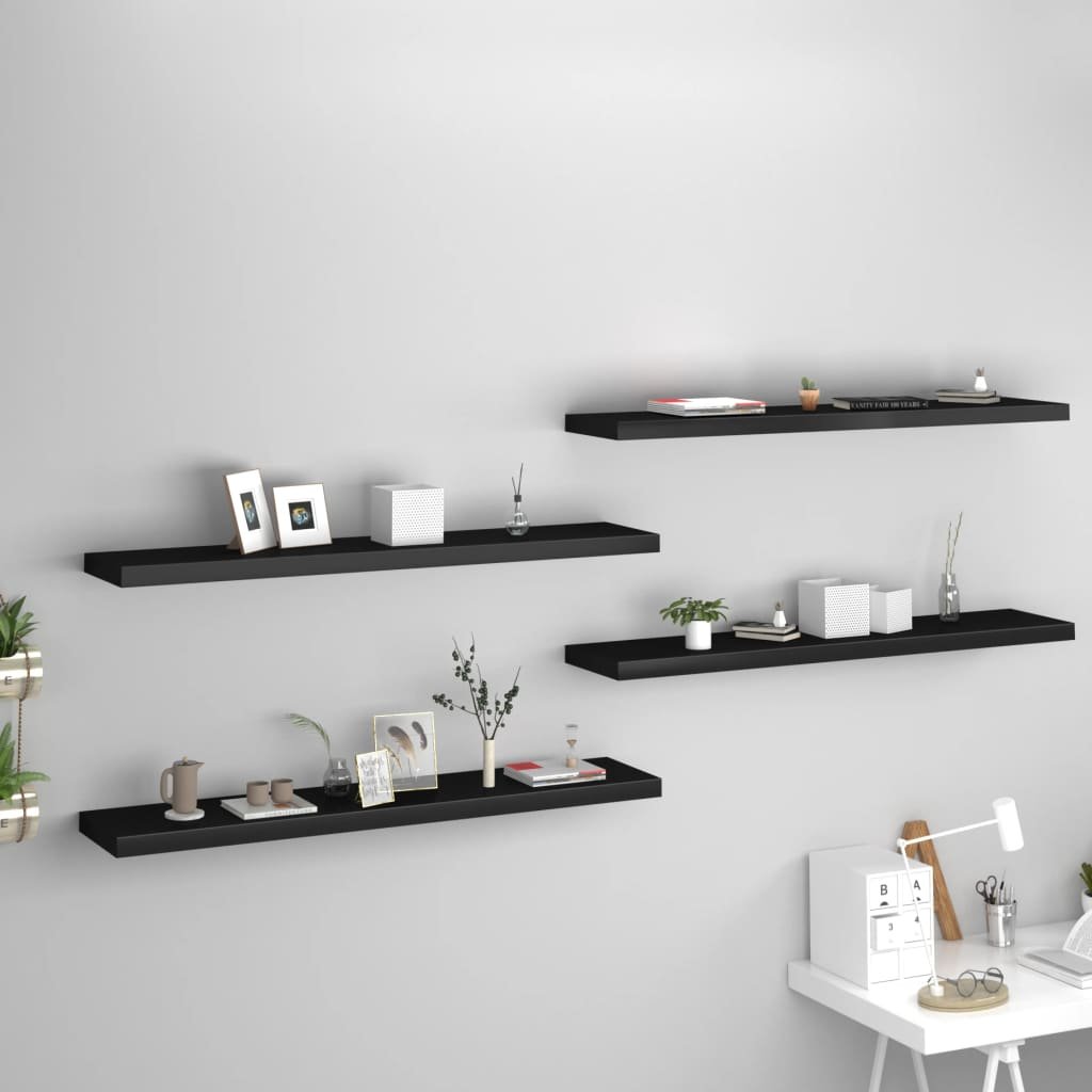 vidaXL vidaXL Półki ścienne, 4 szt., czarne, 120x23,5x3,8 cm, MDF
