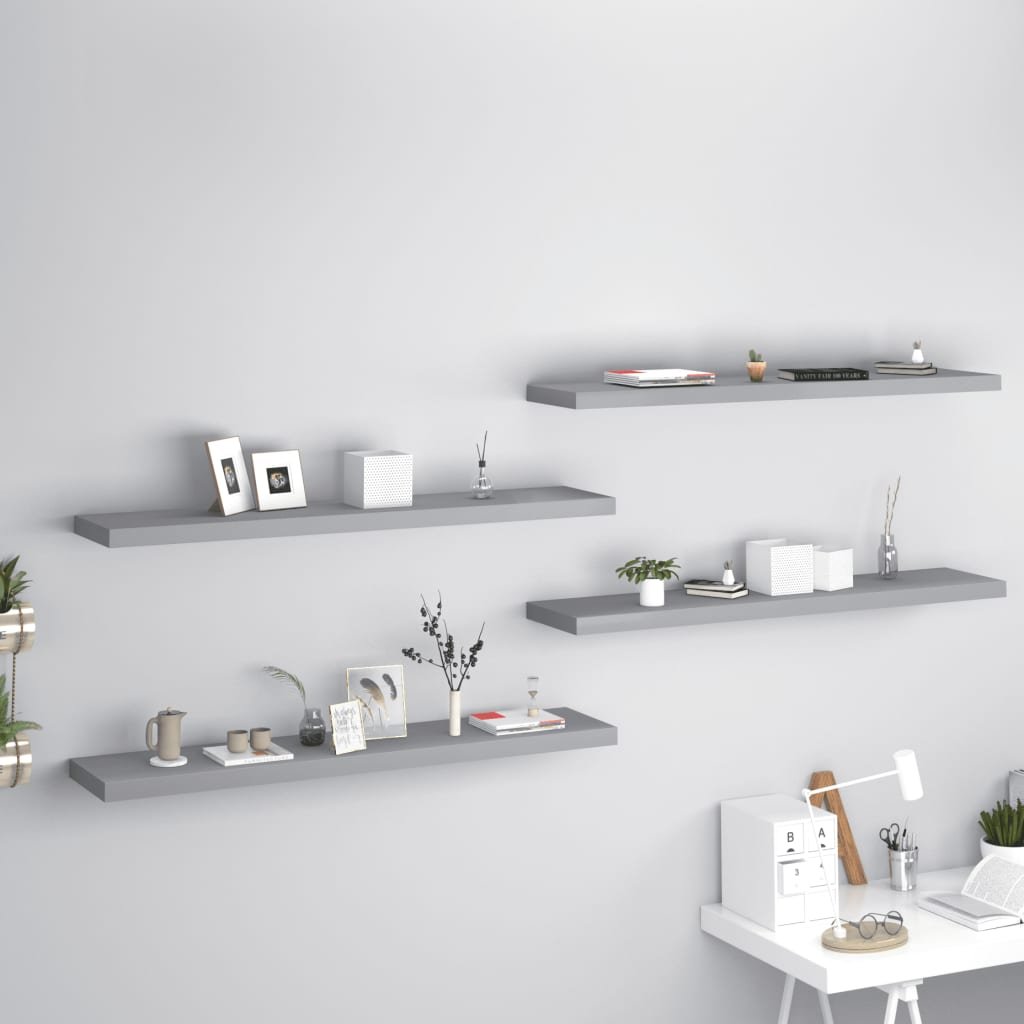 vidaXL vidaXL Półki ścienne, 4 szt., szare, 120x23,5x3,8 cm, MDF