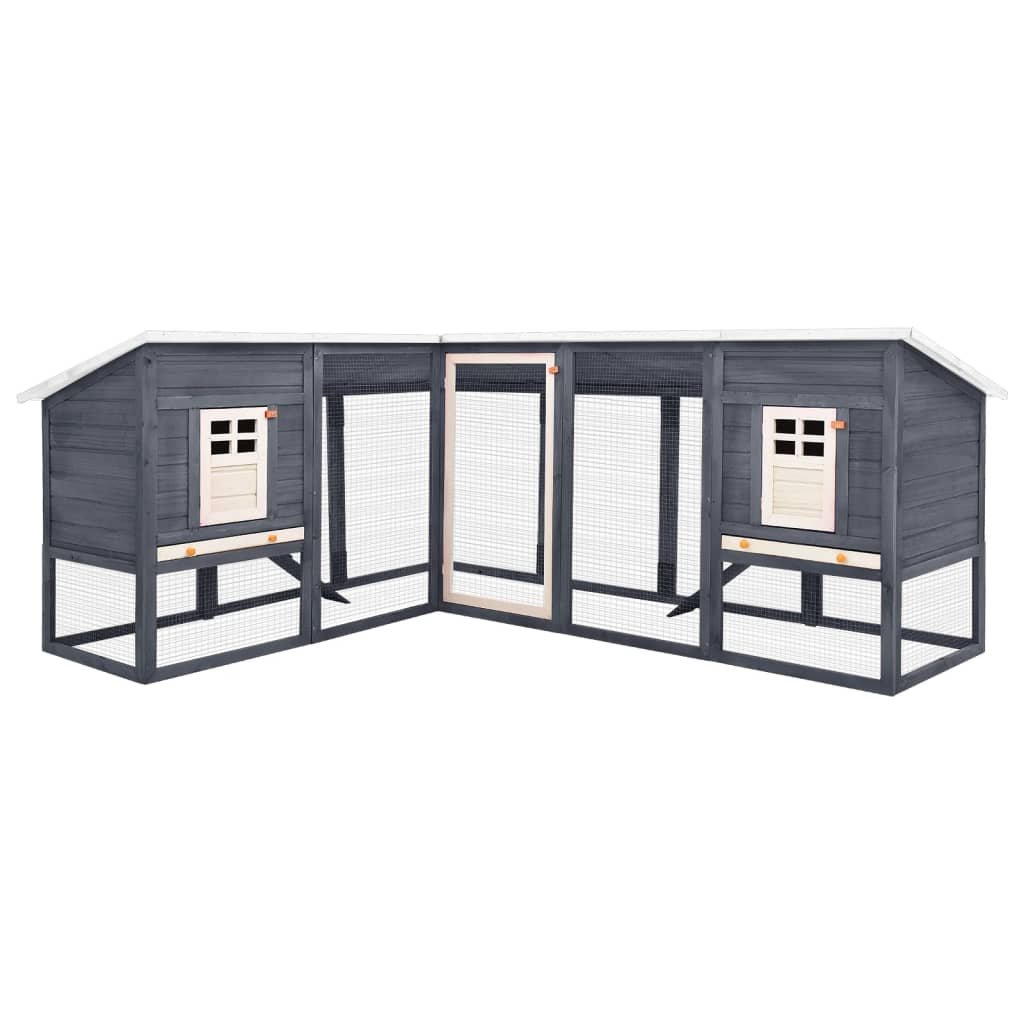 VidaXL Klatka dla królika z wybiegiem, szaro-biała, drewno jodłowe