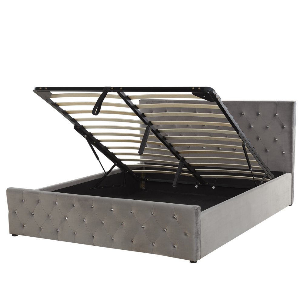 Łóżko z pojemnikiem welurowe 140x200 cm szare AMIENS