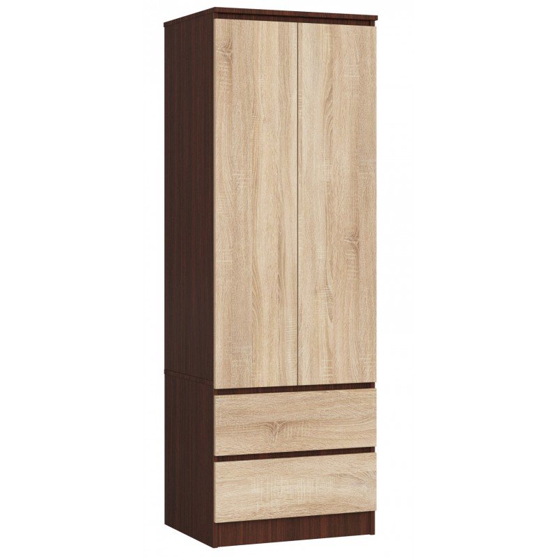 Szafa AKORD S60 Wenge 60 cm - 2 drzwi, 2 szuflady, fronty kolor Dąb Sonoma, mat, 1 półka - 60x51x180 cm