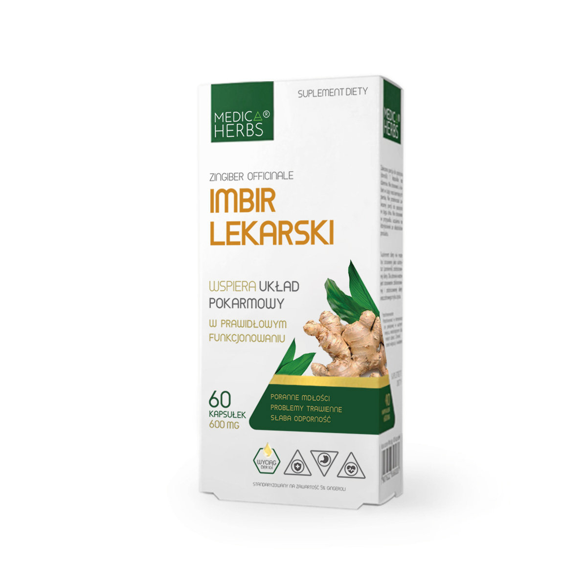 Medica Herbs MEDICA HERBS Imbir Lekarski 600mg (Układ pokarmowy, Odporność) 60 Kapsułek