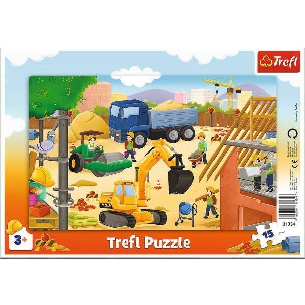 Trefl Puzzle 15 Ramka płaskie Budowa Maszyny Pojaz