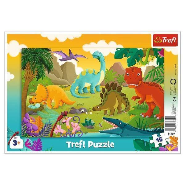 Puzzle 15 el. ramka Dinozaury