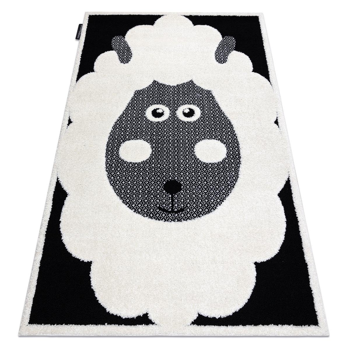 Dywan dziecięcy JOY Sheep owca, dla dzieci - Strukturalny, dwa poziomy runa krem / czarny, 120x170 cm
