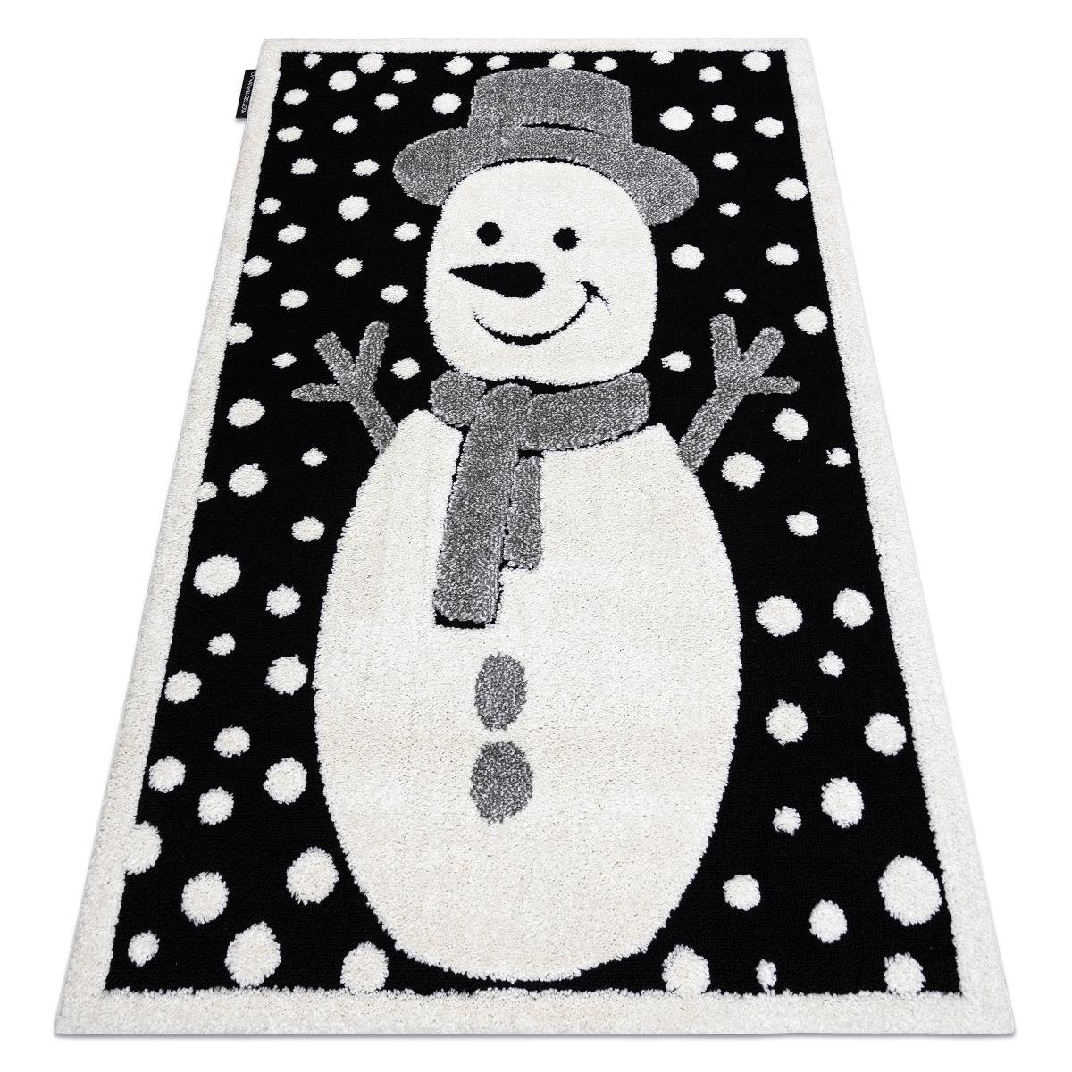 Dywan dziecięcy JOY Snowman bałwanek, dla dzieci - Strukturalny, dwa poziomy runa czarny / krem, 160x220 cm