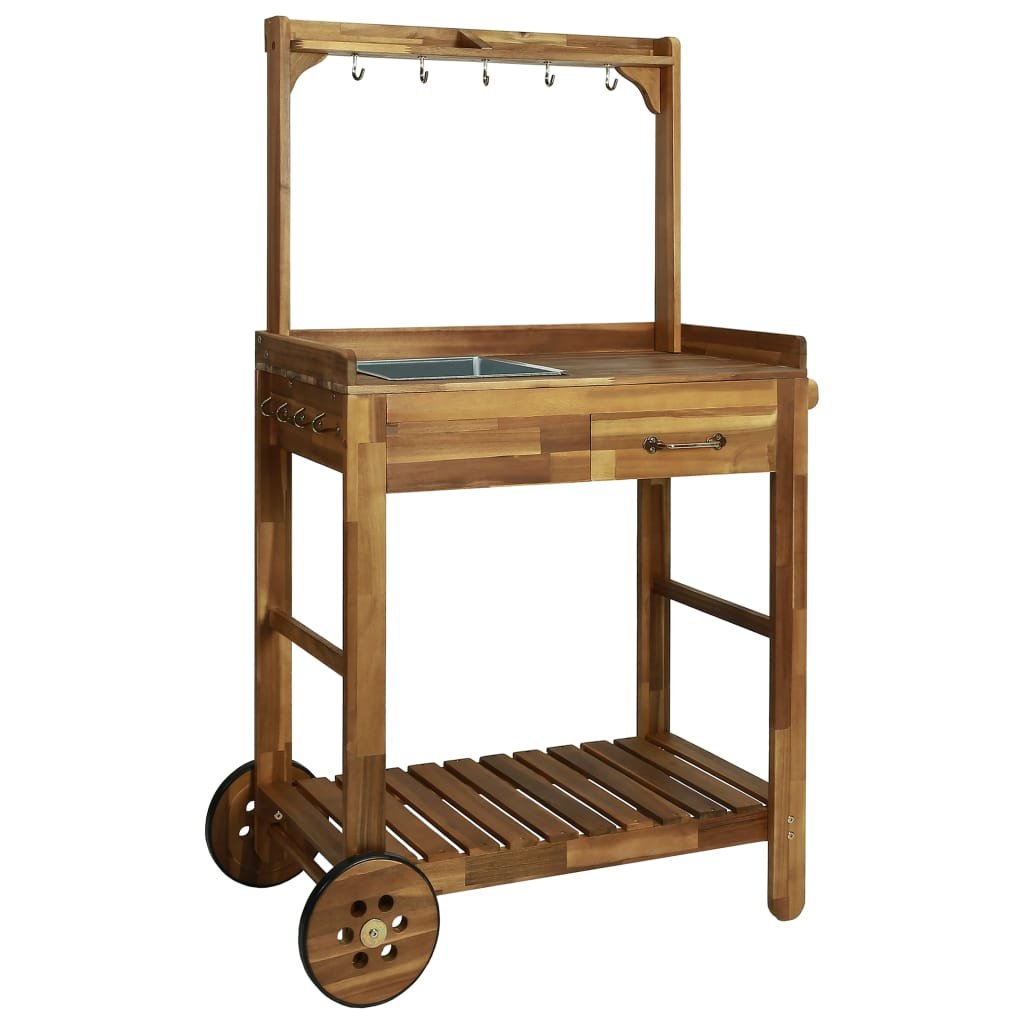 vidaXL Ogrodowy wózek kuchenny, lite drewno akacjowe, 92x43,5x141,5 cm vidaXL