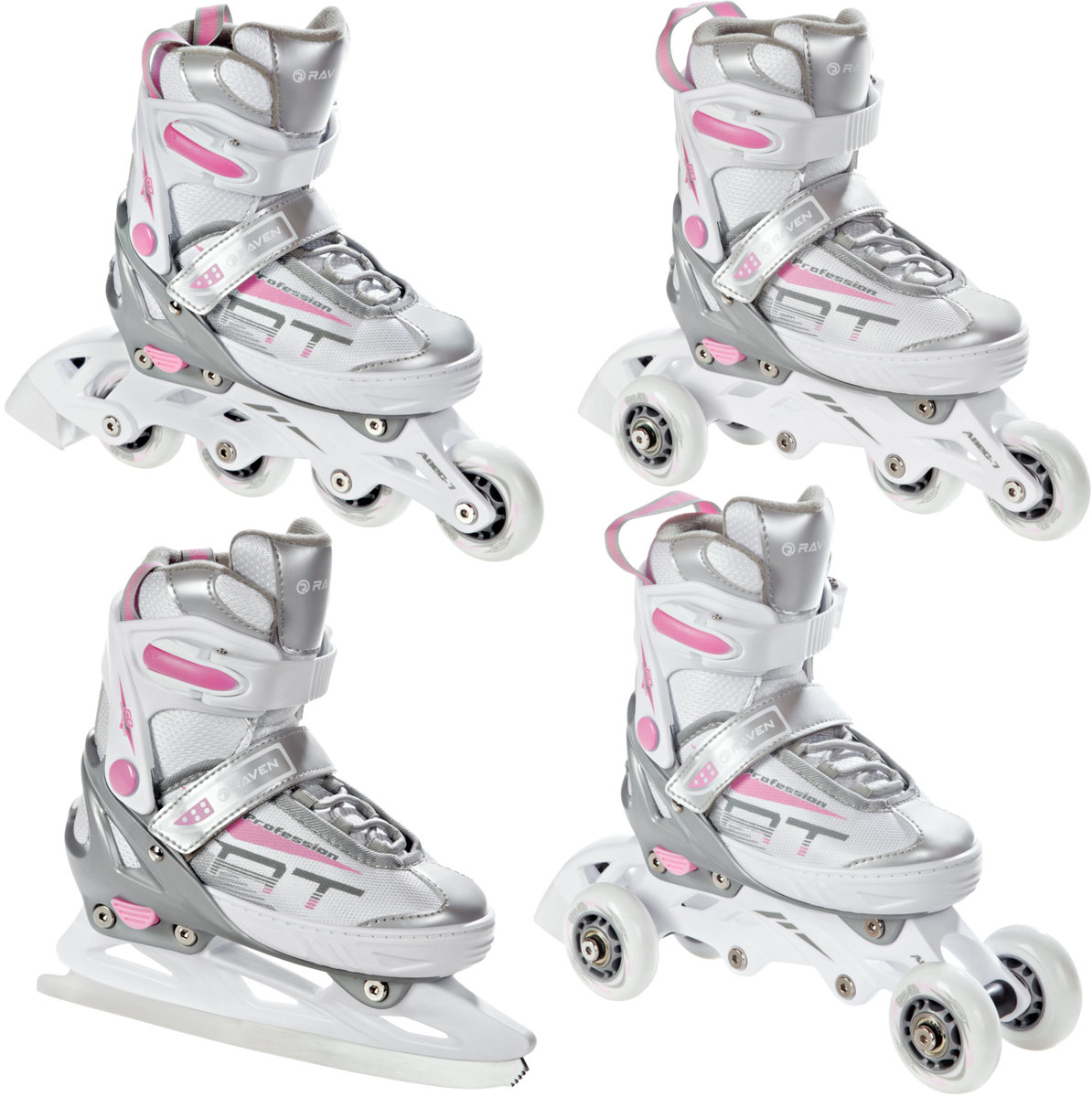 Rolki Łyżwy 4w1 Raven Profession White/Pink 35-39