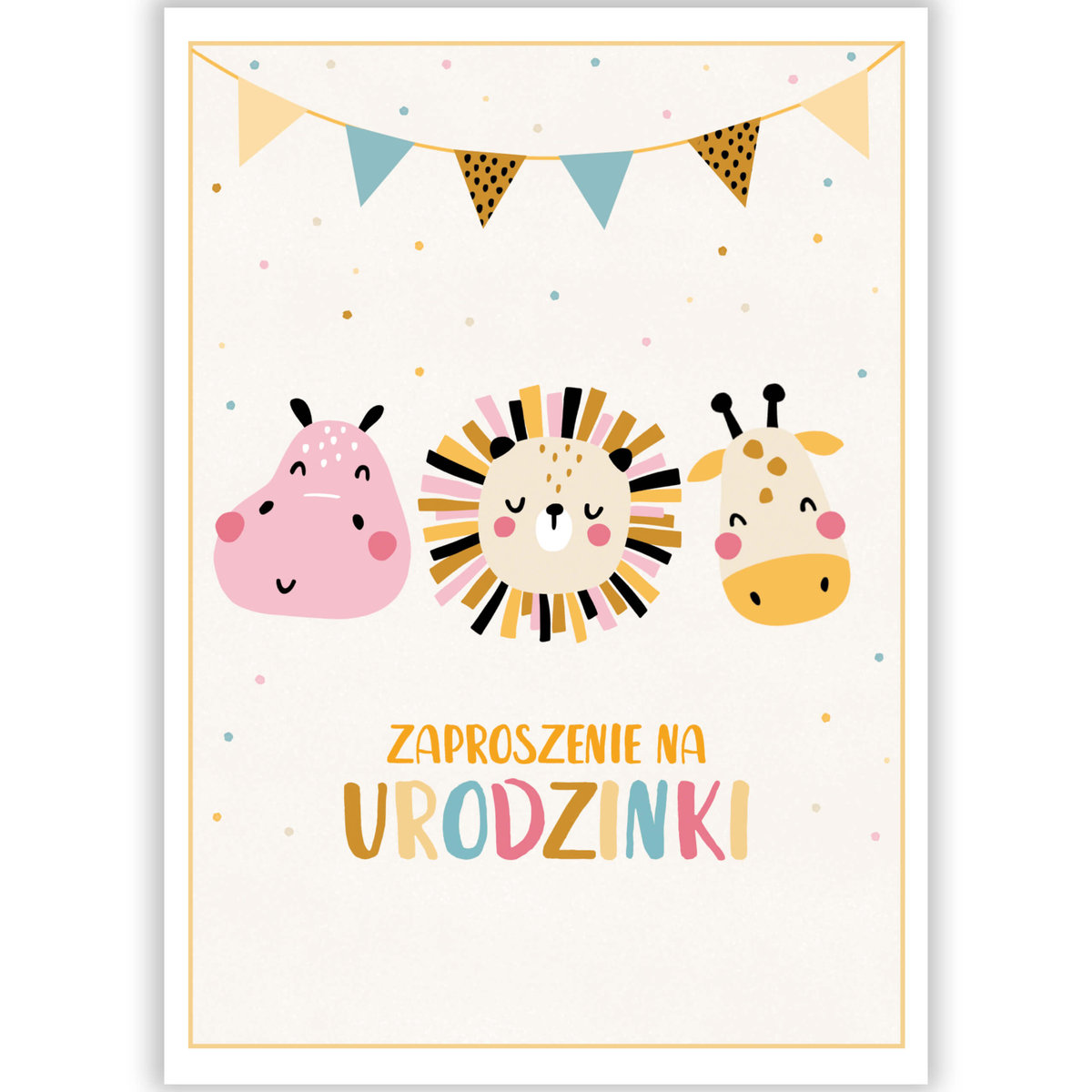 Zaproszenie na 1 2 3 4 urodziny roczek urodzinki Żyrafa, lew, hipcio