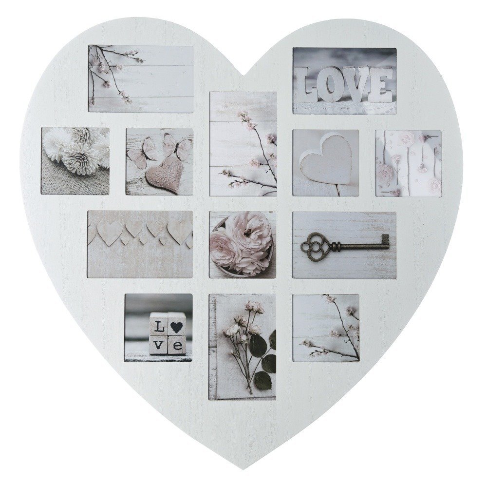 Ramka na zdjęcia drewniana SERCE, ramki do zdjęć, multirama, kolor biały