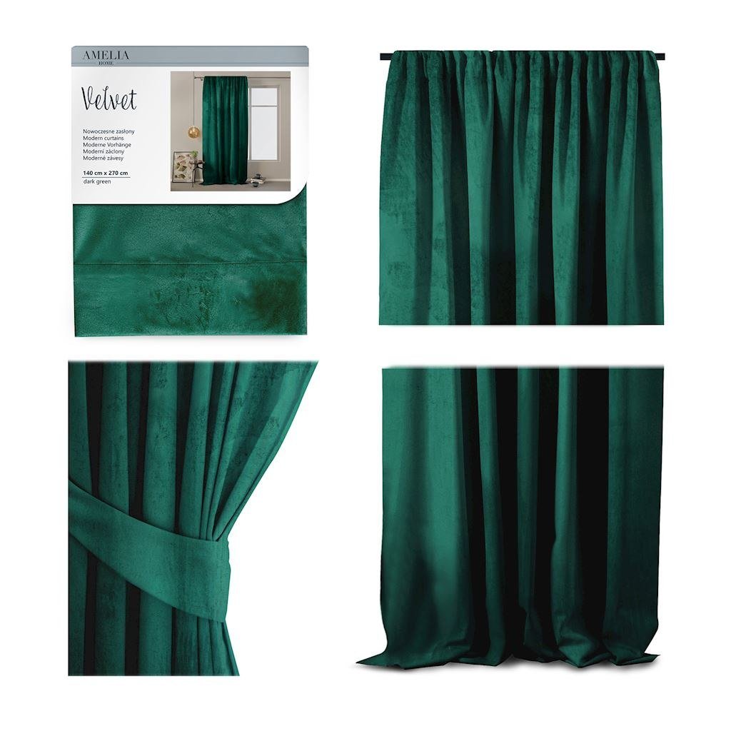 CURT/AH/VELVET/PLEAT/D.GREEN/140X270/1PC