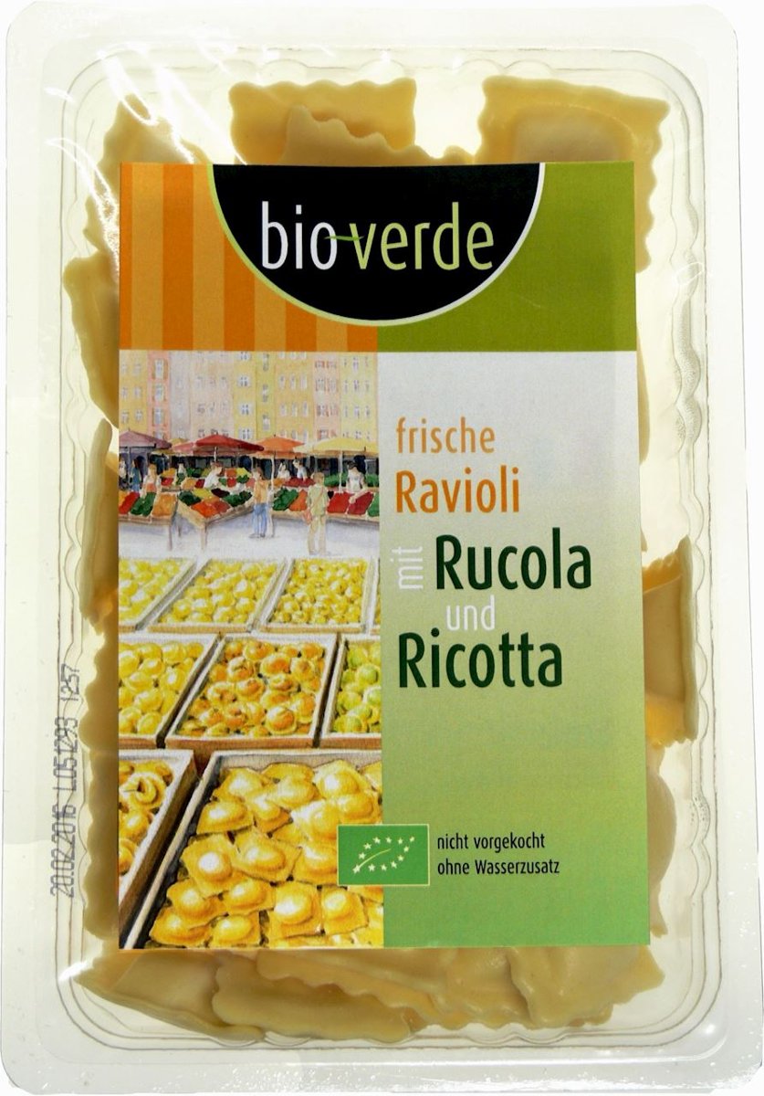 Inne BIO VERDE (sery, wędliny, humusy, Ravioli z rukolą i ricottą BIO - Bio Verde - 250g BP-4000915105049