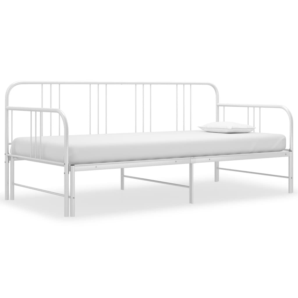 vidaXL Sofa z wysuwaną ramą łóżka, biała, metalowa, 90x200 cm