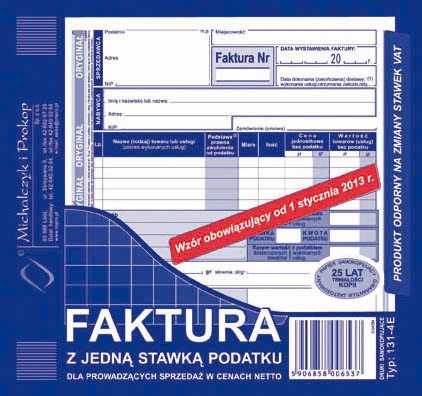 Faktura Netto (1 Stawka Vat) 2/3 A5 (o+1k)